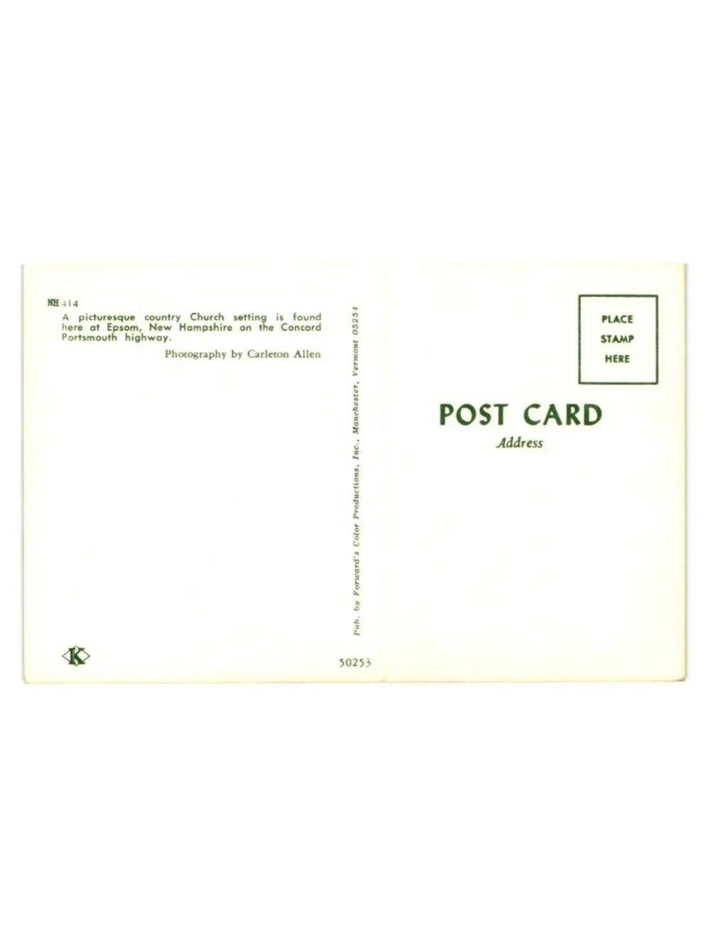 Epsom New Hampshire Scenic Church Postcard Concord Portsmouth Highway Carleton